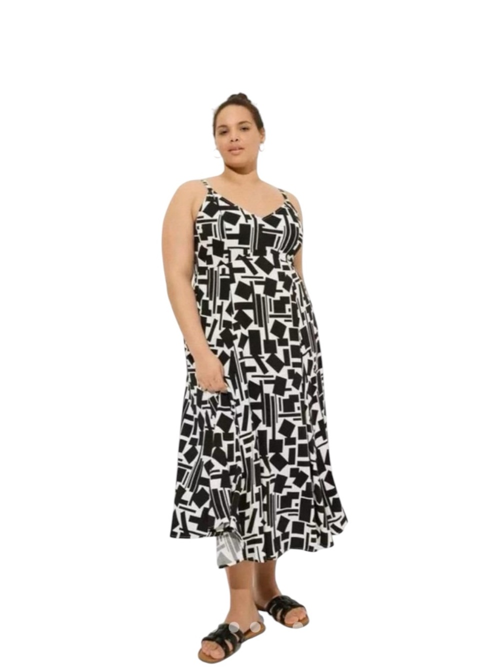 torrid Black & White Geometric Spaghetti-Strap Midi Dress Size 2X
